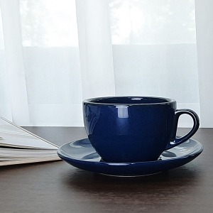 킴스아트 블루 카푸치노잔 250ml 잔받침세트 카페 커피잔 도자기 라떼잔
