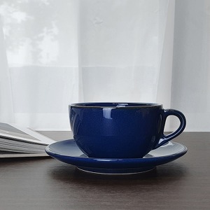 킴스아트 블루 라떼잔 320ml 잔받침세트 카페 커피잔 심플한 도자기 카푸치노잔