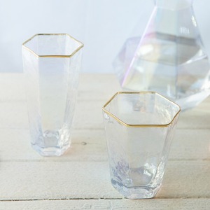 오로라 육각컵 2 type 골드라인 홀로그램 물컵